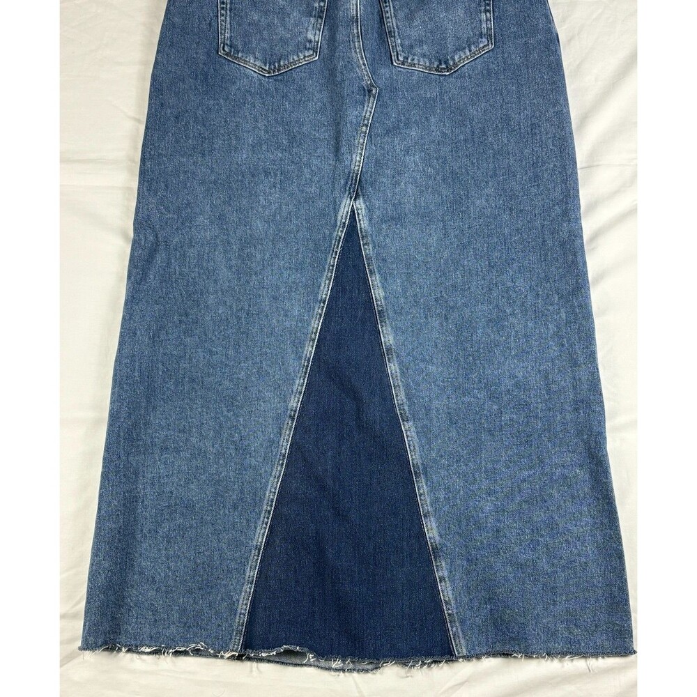 NA-KD Denim Maxi Skirt Contrast Panel Raw Hem Stretch Jean Women's M EU 40 - Picture 7 of 13